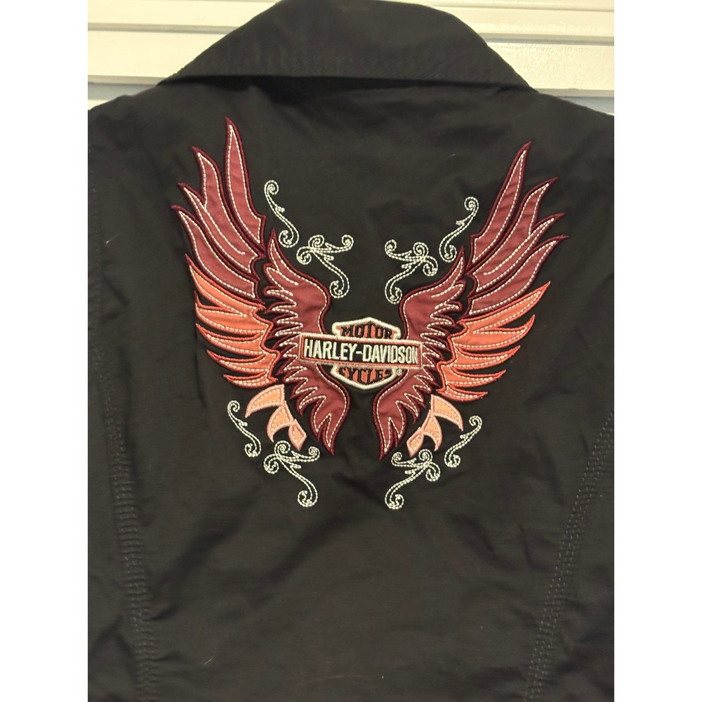 Harley-Davidson Womens Small Black Embroidered Wing Logo Zip Sleeveless Top - Picture 5 of 9